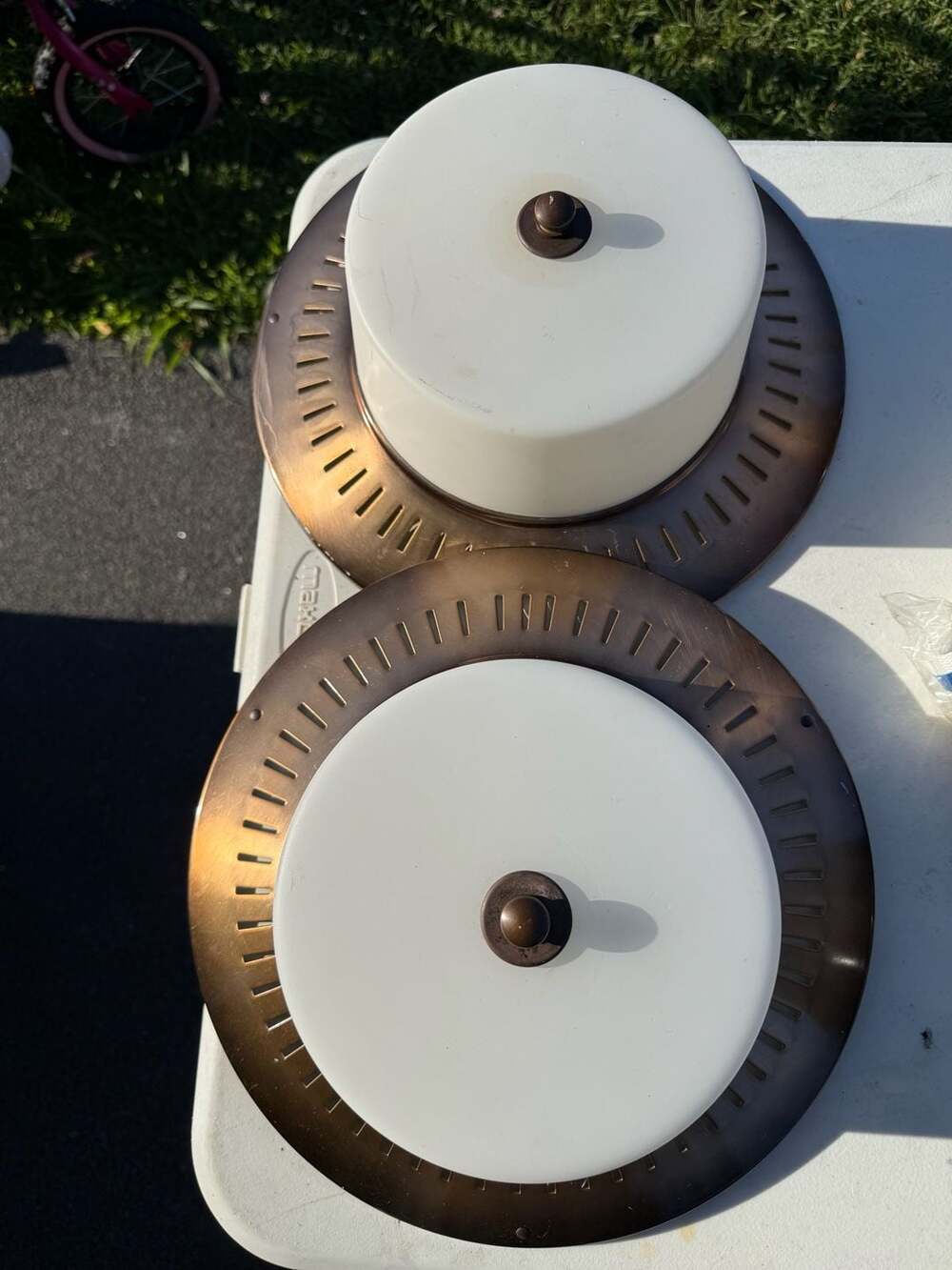 Vintage Phil R. Hinkley Pair Mid-Century Modern Flush Mount Ceiling Light Fixtur